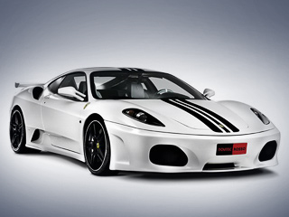 Ferrari 430,Ferrari f430 novitec rosso evoluzione. Как-то не&nbsp;очень вяжутся с&nbsp;именем Ferrari белый цвет кузова и&nbsp;чёрные полоски. Но&nbsp;немцы из&nbsp;Novitec Rosso считают иначе.