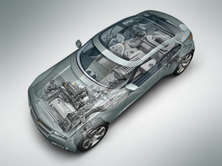 Chevrolet volt,Chevrolet concept. На&nbsp;одном баке с&nbsp;полностью заряженными аккумуляторами Volt будет способен покрыть более тысячи километров.