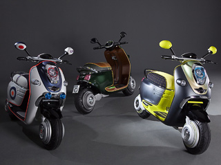 Mini scooter e,Mini concept. Скутеры будут представлены в&nbsp;трёх исполнениях: Mini&nbsp;E, British Racing Green и&nbsp;Mod era.