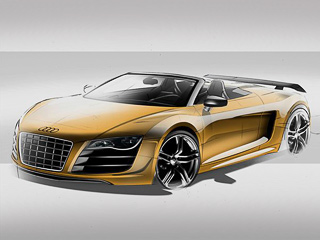 Audi r8,Audi r8 spyder. Облегчённую версию родстера Audi R8&nbsp;Spyder отличают матовая фальшрадиаторная решётка, сплиттер из&nbsp;углепластика, а&nbsp;также светодиодные фары головного света.