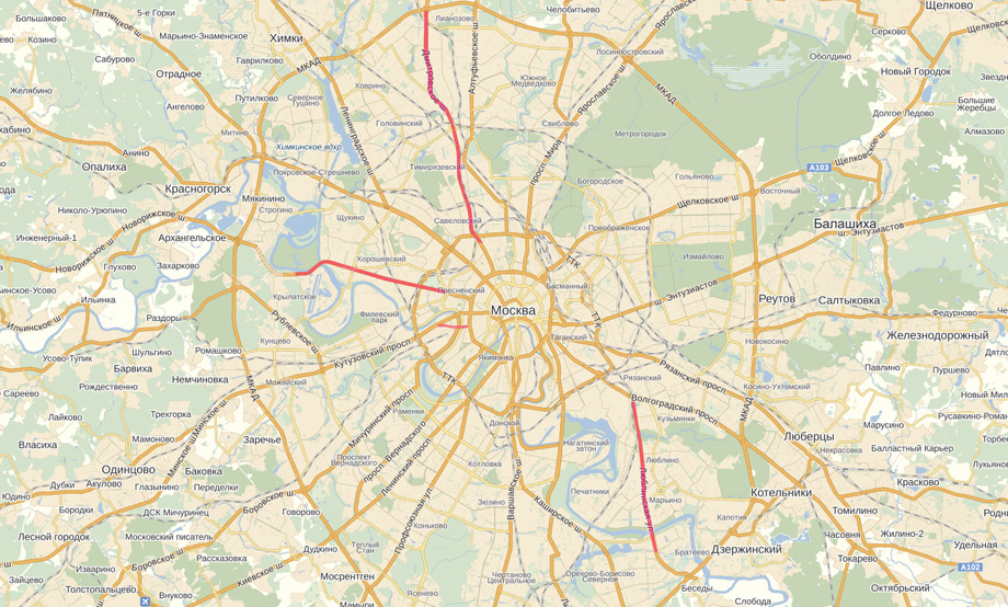 Выделенные полосы в москве карта