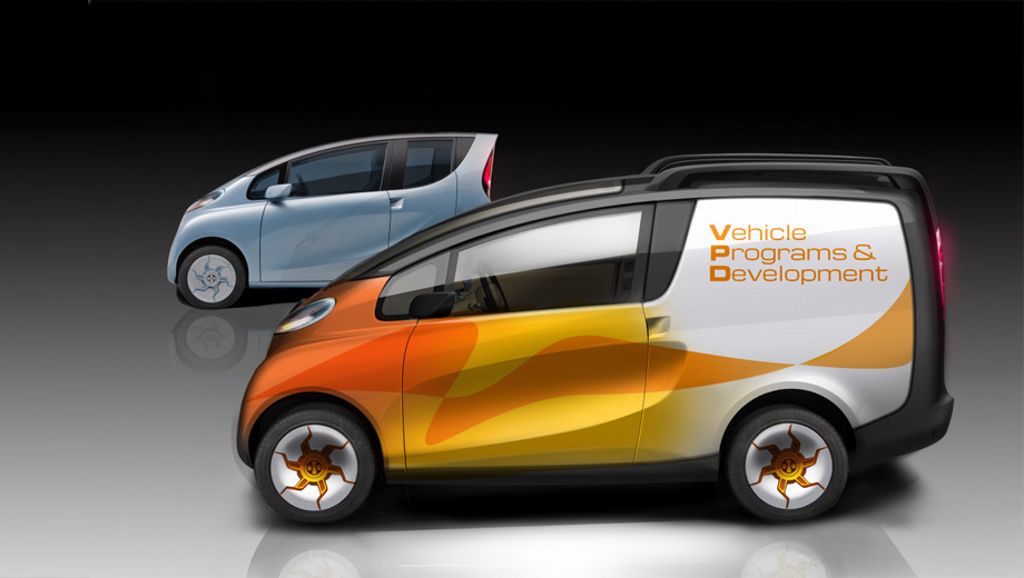 Tata emo-c. Фургончик eMO-C, пока ещё «виртуальный», является развитием построенного вживую концепта eMO — электрического хэтчбека, показанного в Детройте в 2012 году (здесь он нарисован на заднем плане).