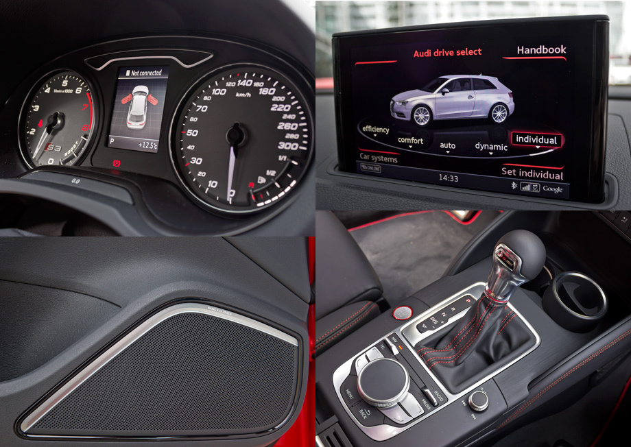             Начальное оснащение включает семь подушек безопасности, систему стабилизации, двухзонный климат-контроль, ксеноновые фары, комбинированную обивку кресел кожей и алькантарой, систему Audi drive select. За доплату — активный круиз-контроль, электронноуправляемые амортизаторы, мультимедийный комплекс с навигацией, камерой заднего вида и жёстким диском, аудиосистема Bang & Olufsen с 14 динамиками, самопарковщик. И, конечно же, клиент может заказать целую россыпь электронных помощников — превентивные системы безопасности, технологии слежения за мёртвыми зонами, разметкой, системы удержания автомобиля в пределах полосы.
