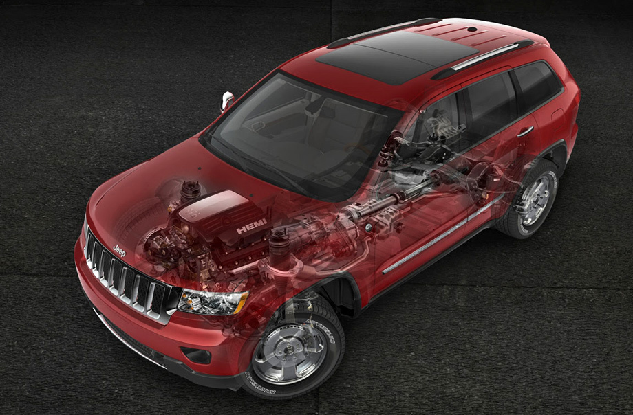             В основе модели Jeep Grand Cherokee четвёртого поколения лежит платформа Мерседеса M-класса (W164). Кузов новинки по сравнению с предшественником жёстче на 46%, что достигнуто за счёт использования более чем 5400 точек сварки и широкого применения клеевых соединений, которых стало больше на 38%. Для внедорожника разработано два типа полноприводной трансмиссии: Quadra-Trac II с постоянным полным приводом (момент между осями распределяется в пропорции 48/52) и электронной системой распределения крутящего момента между осями, и Quadra-Drive II с многодисковой муфтой в приводе передних колёс и электронной блокировкой заднего межколёсного дифференциала.
