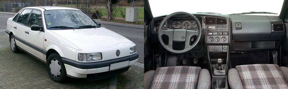             «Третий» Passat появился в 1988-м. Он первый в семействе «развёлся» с Audi 80. Для него была создана новая платформа B3 с поперечным расположением двигателя. Она была родственницей платформе A2 от «второго» Гольфа, только крупнее по всем направлениям. Интересно, что в те же годы новая Audi 80 тоже несла индекс B3 и располагала «тележкой» с таким же формальным обозначением, но эти две платформы были совершенно разными (модель Audi осталась верна продольному расположению мотора). Визуально Passat сильно изменился, став более округлым. Характерная черта — отсутствие решётки радиатора.
