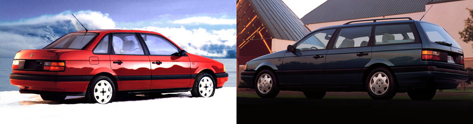             В гамме кузовов Пассата отныне остались только седан и универсал. Колёсная база составляла уже 2625 мм, а длина седана, к примеру, выросла с 4545 до 4575 мм. Бензиновые моторы (всего их было девять) обрели систему впрыска топлива. Самым скромным был агрегат 1.6 на 72 л.с., а топовым стал новый мотор VR6 2.8 (174 л.с.). Кроме того, предлагалось три дизеля (объёмом от 1,6 до 1,9 л). Из экзотичных по тем временам опций стоит назвать пневматическую заднюю подвеску с регулировкой уровня и управляемый электроникой «климат». Полный привод предлагался как для универсала, так и для седана (в зависимости от рынков).
