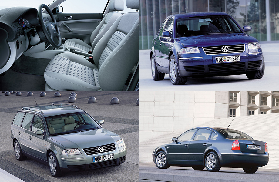             В 2001 году «бэ-пятый» подвергся рестайлингу (машина получила заводской индекс Typ 3BG). Новая оптика, бамперы, фальшрадиаторная решётка, иная приборная панель и обновлённая центральная консоль — легко заметна разница с дореформенной машиной. Но главной новостью стало появление версии с двигателем W8 — первого восьмицилиндрового Фольксвагена. Нацеленный на Америку четырёхлитровый Passat развивал 275 л.с. и 370 Н•м. Благодаря полному приводу он разгонялся с места до 100 км/ч за 7,8 с (медленнее нынешнего двухлитрового), а максимальную скорость пришлось искусственно ограничивать на уровне 250 км/ч. Стоил такой автомобиль чуть меньше $50 тысяч: за эти деньги можно было купить Audi A6 3.0 quattro. Поэтому план выпуска топ-моделей не превышал десяти тысяч машин в год. Зато всего почти за девять лет было выпущено 3 331 000 Пассатов B5.
