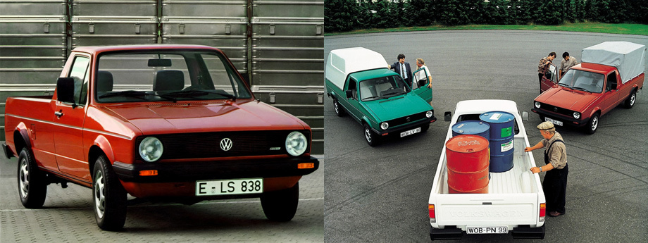             «Первый» Caddy (Typ 14) родился в 1979 году, но тогда ещё носил другое имя — Volkswagen Rabbit Pickup. Пикап был создан американским подразделением фирмы на основе первого поколения Гольфа (в США он тогда звался Rabbit), то есть на платформе А1, и выпускался в Пенсильвании. Только в 1982-м модель попала в Европу. Здесь её выпуск уже под именем Caddy наладили на фольксвагеновском заводе в Сараево. Оснащался пикап бензиновыми моторами 1.5, 1.6, 1.8, дизелями 1.5 и 1.6, которые развивали от 54 до 90 л.с. На основных рынках Typ 14 прожил до середины 1990-х, но в ЮАР его производили до 2007 года.
