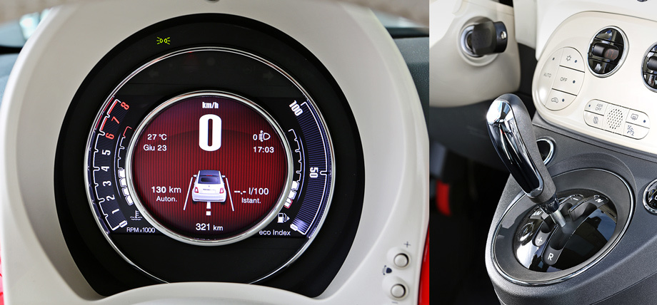 Семидюймовая панель Magneti Marelli похожа на ту, что была до рестайлинга, но информативнее. Пятиступенчатый «робот» нерасторопен. Реакции на газ можно обострить, нажав кнопку Sport (у машин с мотором 1.2 вместо неё — выключатель режима лёгкого руля).