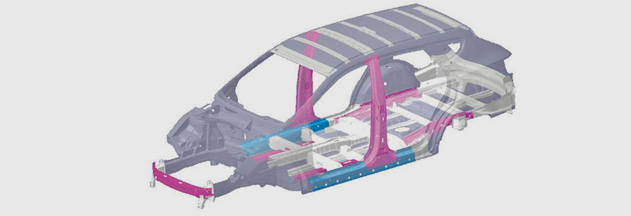             Благодаря увеличенной на треть доле высокопрочных сталей кузов стал на 15% жёстче на кручение. Модернизация, нацеленная на реванш в американском краш-тесте с 25-процентным перекрытием, затронула передние лонжероны и точки крепления дверей. На иллюстрации — кузов Santa Fe, получивший те же изменения.
