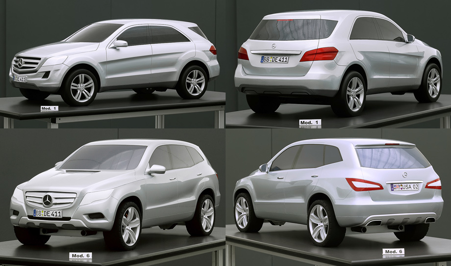             Как видно, мерседесовские дизайнеры в процессе работы над M-классом предлагали руководству как консервативные решения, так и более пластичные варианты проекта. Одобрили, в итоге, работу малоизвестного дизайнера Эмиля Бурки.
