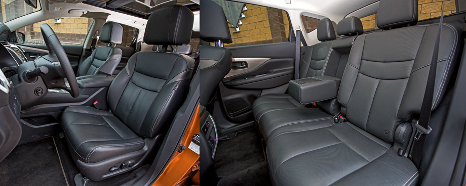             Передние кресла Ниссана сильны профилем, хотя боковой поддержки могло бы быть побольше. Сзади очень просторно, вдобавок регулируется угол наклона частей спинки.
