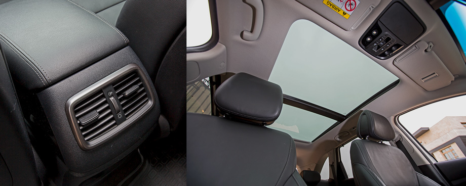             Под задними воздуховодами Kia — USB-разъём и 12-вольтовая розетка. Стеклянная крыша с люком — особенность богатых комплектаций Premium и GT Line.
