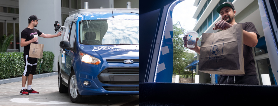             В каждом отсеке помимо обычной полки есть пара держателей для стаканов. По идее, машина может доставлять и мелкие посылки.
