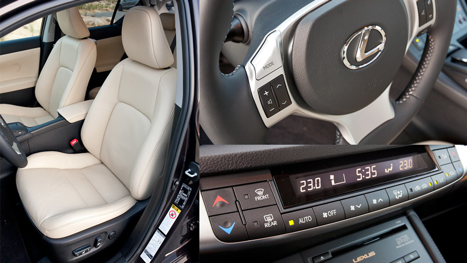             <ul><li>Передние кресла снабжены более выраженной боковой поддержкой подушки и спинки по сравнению с седаном IS. Подогрев сидений может включаться автоматически, чтобы облегчить работу климатической установки при прогреве салона. </li><li>Спицы руля слишком широки для водителя, привыкшего к хвату «без пятнадцати три», а обод непривычно толст и мягок для Лексуса. Оказывается, это теперь новый стандарт: подобные баранки появятся со временем во всех машинах марки — женщинам они внушают чувство уверенности.</li></ul>
