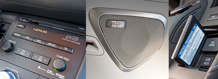             <ul><li>Аудиосистема Mark & Levinson с 13 динамиками отличается потрясающей для автомобилей гольф-класса глубиной и детализацией звука. Во многом благодаря дополнительным высокочастотным динамикам, расположенным на задних стойках, на уровне ушей слушателей — классная находка! У более скромных версий (с шестью или десятью динамиками и лёгким, энергосберегающим цифровым усилителем), разработанных фирмой Panasonic, диффузоры громкоговорителей изготовлены с применением бамбуковых волокон. Звук, соответственно, более бамбуковый и экономичный. </li><li>У дорогих версий рядом со <nobr>120-ваттной</nobr> розеткой на 12 В, снабжённой предупредительной надписью на русском языке, находятся разъём USB и аналоговый аудиовход.</li></ul>
