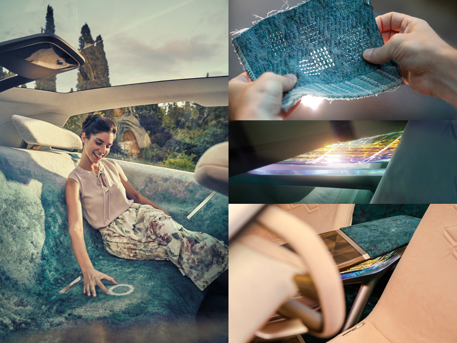 Пассажиры на заднем ряду могут управлять воспроизведением музыки, просто дотрагиваясь до дивана: ткань является чувствительной и отвечает на прикосновения светящийся графикой (в полотно встроены крохотные светодиоды). Для усиления эффекта дома в интерьере также использован хрусталь.