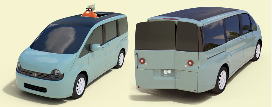             Простодушный Well Concept сделан из агрессивного на вид минивэна <a href="/e/BrjIAEAAAaw" class="c-link">Honda Step WGN</a>. «Цель состояла в том, чтобы семейный автомобиль выглядел не сильным и крутым, а нежным и весёлым», —  поясняет компания.
