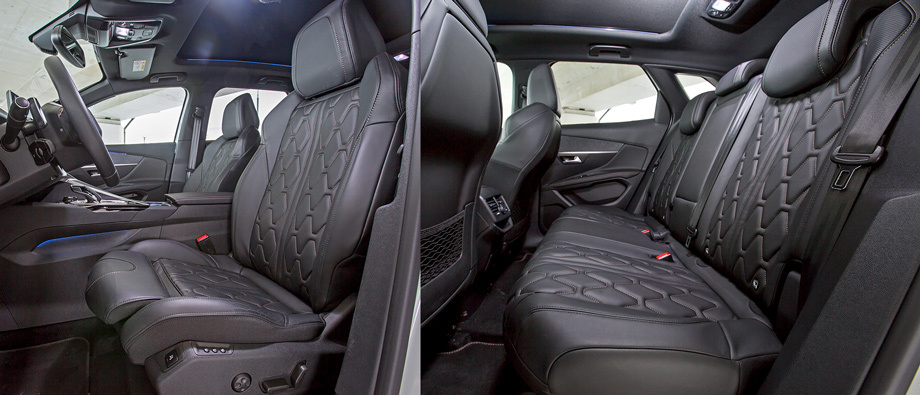             Передние сиденья Peugeot столь жёстки, что дизайнерский крой чувствуется сквозь куртку, а ногами ощущаешь трубки в валиках боковой поддержки. Из плюсов ― опционный эффективный массаж спины и память положения. Сзади ― лучшая в трио обзорность.
