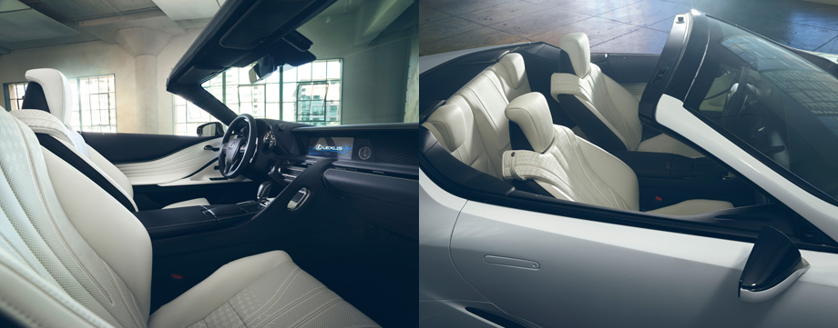             Чёрно-белая кожаная отделка с жёлтой прострочкой выбрана специально для концепта, а в целом дизайн салона повторяет купе. На втором ряду, судя по снимкам, будет тесновато, но всё же места там есть.
