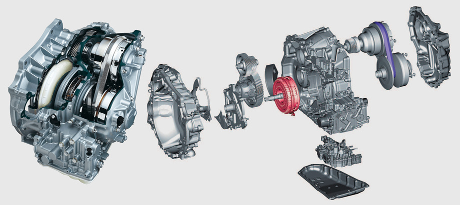             На Eclipse Cross 1.5 ставится новый вариатор Jatco восьмого поколения (CVT8) с кодом JF016E. Он клиноремённый, тогда как старшая модель JF017E ― клиноцепная. По сравнению с предшественниками, в них с 6,0 до 7,0 расширен силовой диапазон, раньше блокируется гидротрансформатор, и благодаря комплексу мер, включая применение маловязкого масла, на 40% снижены потери на трение. Изменена и гидравлика ― теперь в системе восемь клапанов вместо двенадцати, более компактный насос. Именно гидросистема, а не электрика отныне управляет передаточным отношением и включением задней передачи.
