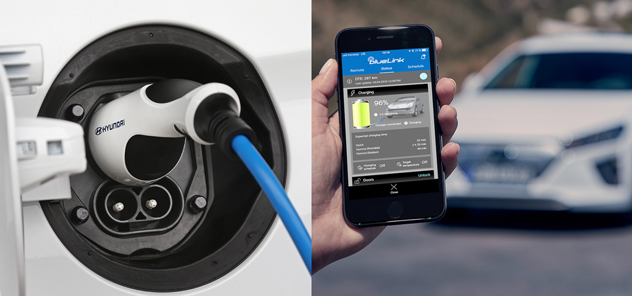 Электрокар использует разъём стандарта CCS европейской версии Type 2. Фирменное приложение Blue Link позволяет через смартфон контролировать ряд параметров автомобиля и управлять, к примеру, «климатом».