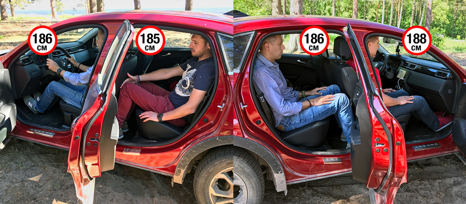             Вместимость Арканы в бывших и нынешних авторевюшниках. Сергей Знаемский (слева сзади) с минимальным запасом в коленях усаживается позади меня. Я не испытываю трудностей за высоким отцом Арканы Анатолием Калицевым, комфортно сидящим впереди справа.
