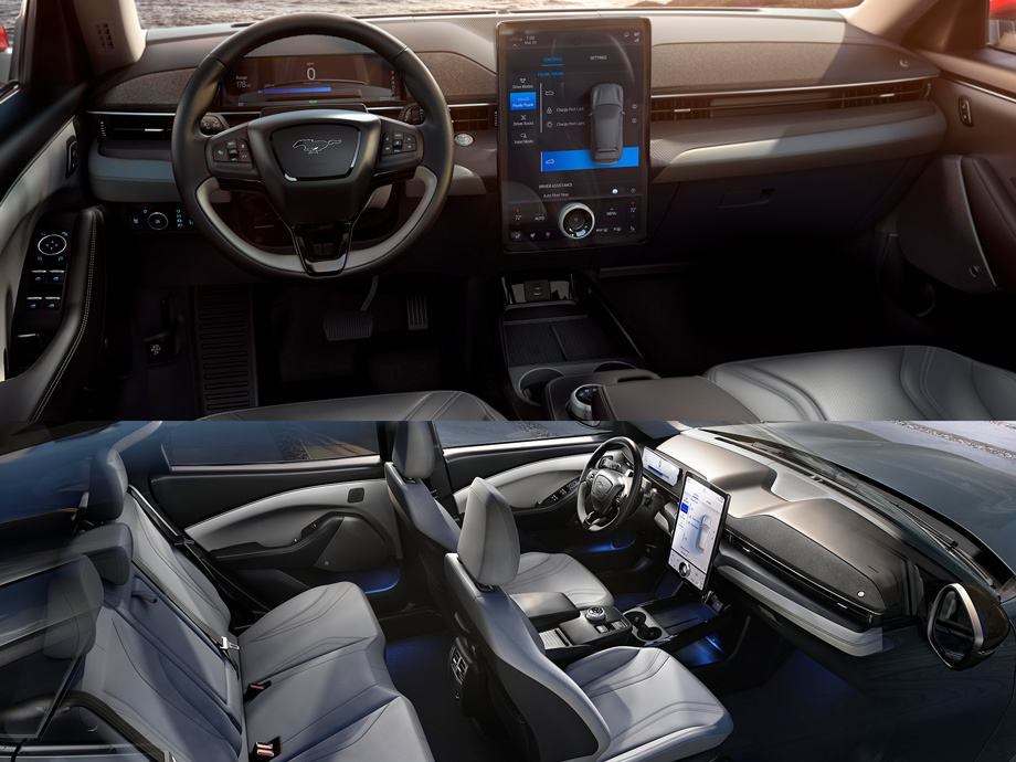             На электрокаре дебютировал медиацентр <a href="/e/B45YwEAABPo" class="c-link">Ford Sync 4</a> с дисплеем на 15,5 дюйма. С ним соседствует цифровая приборка. Пятиместный салон даже в топе отделан кожзамом ради экологии. Обещаны простор для пятерых взрослых и куча мест для хранения мелочовки.

