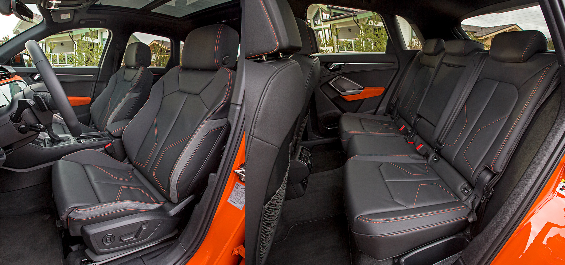             Плотные спортивные сиденья удобны. Они включены в пакет Design за 108 000 рублей, а так стоят 23 тысячи. Но электрорегулировка обойдётся ещё в 51 900. Сзади неплохо, однако дверные проёмы могли бы быть пошире.
