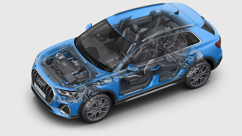             Второе поколение кроссовера Audi Q3 переехало с древней платформы PQ35 на модульную архитектуру MQB. Очень близкий родственник Q3 ― фольксвагеновский <a href="/e/BqY2gEAAAtA" class="c-link">Tiguan</a>. Колёсные базы отличаются буквально на пару миллиметров.
