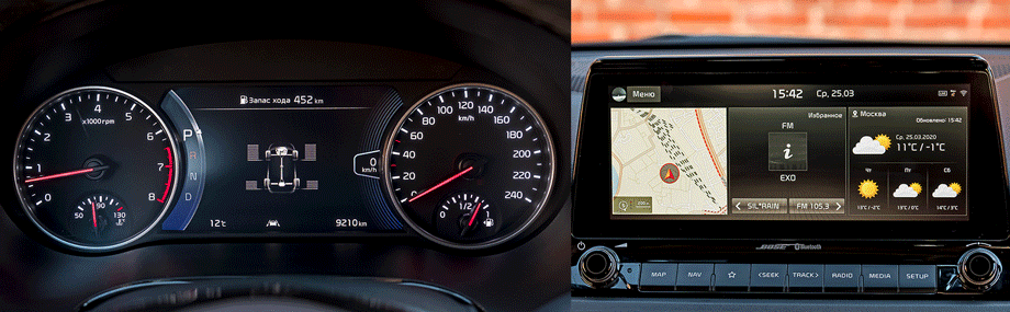             Приборы Kia читаются легко, хотя цифровой спидометр надо укрупнить. Стартовый экран медиасистемы конфигурируется. Качество телефонной связи, как и в Шкоде, отличное. В Geely — максимум на четвёрочку.
